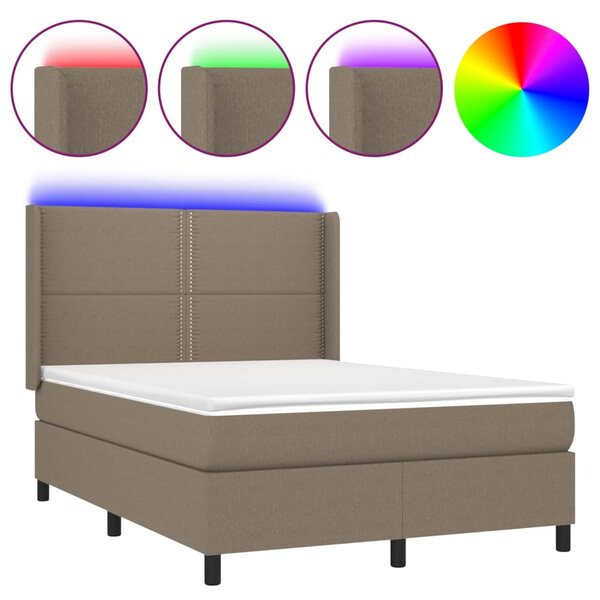 VidaXL Κρεβάτι Boxspring με Στρώμα & LED Taupe 140x200 εκ. Υφασμάτινο