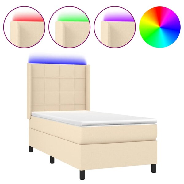 VidaXL Κρεβάτι Boxspring με Στρώμα & LED Κρεμ 80x200 εκ. Υφασμάτινο