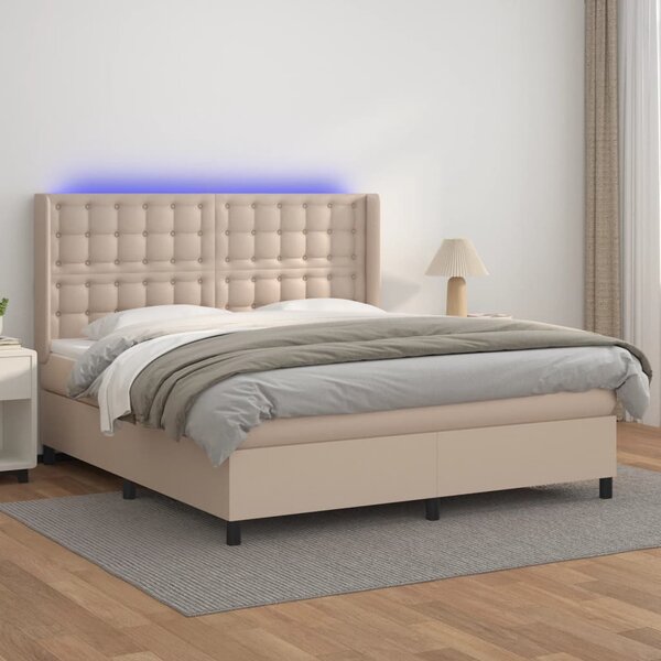 VidaXL Κρεβάτι Boxspring Στρώμα&LED Καπουτσίνο 160x200 εκ. Συνθ. Δέρμα