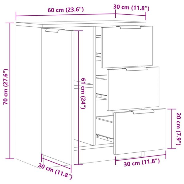 Μπουφές Αρτισιανή Δρυς 60 x 30 x 70 εκ. από Επεξεργασμένο Ξύλο - Καφέ