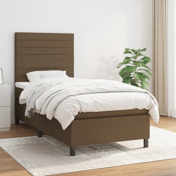 VidaXL Κρεβάτι Boxspring με Στρώμα Σκούρο Καφέ 90x190 εκ. Υφασμάτινο