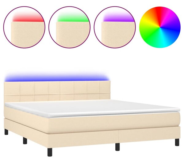 VidaXL Κρεβάτι Boxspring με Στρώμα & LED Κρεμ 180x200 εκ. Υφασμάτινο