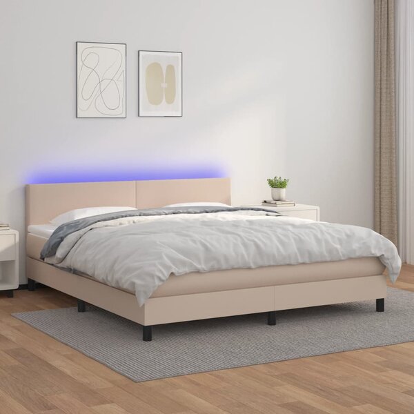 VidaXL Κρεβάτι Boxspring Στρώμα&LED Καπουτσίνο 160x200 εκ. Συνθ. Δέρμα