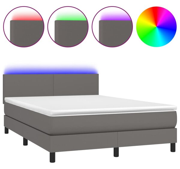 VidaXL Κρεβάτι Boxspring με Στρώμα & LED Γκρι 140x200 εκ. Συνθ. Δέρμα