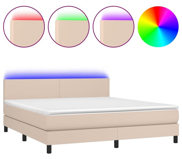 VidaXL Κρεβάτι Boxspring Στρώμα&LED Καπουτσίνο 160x200 εκ. Συνθ. Δέρμα