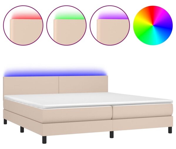 VidaXL Κρεβάτι Boxspring Στρώμα&LED Καπουτσίνο 200x200 εκ. Συνθ. Δέρμα