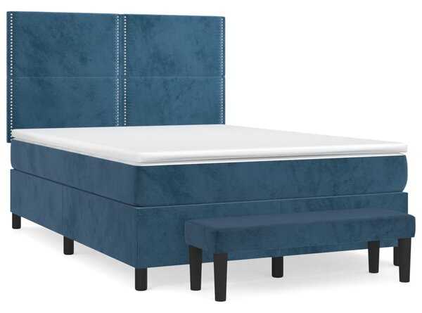 VidaXL Κρεβάτι Boxspring με Στρώμα Σκούρο Μπλε 140x190 εκ. Βελούδινο