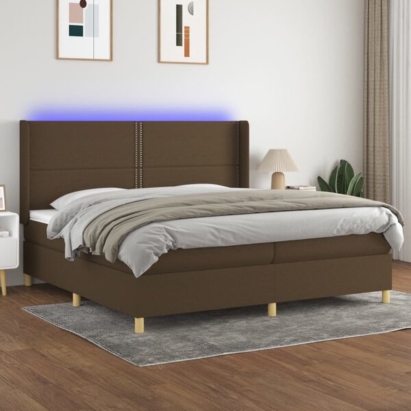 VidaXL Κρεβάτι Boxspring με Στρώμα & LED Σκ.Καφέ 200x200εκ. Υφασμάτινο