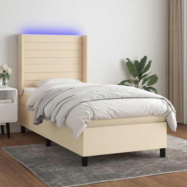 VidaXL Κρεβάτι Boxspring με Στρώμα & LED Κρεμ 80x200 εκ. Υφασμάτινο