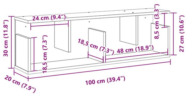 Ντουλάπι Τοίχου Όψη Παλαιού Ξύλου 100x20x30 εκ. Επεξ. Ξύλο - Καφέ