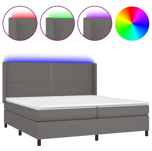 VidaXL Κρεβάτι Boxspring με Στρώμα & LED Γκρι 200x200 εκ. Συνθ. Δέρμα