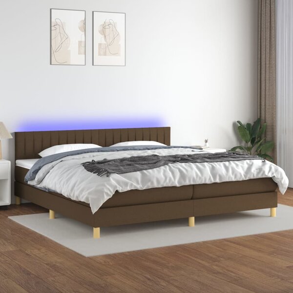 VidaXL Κρεβάτι Boxspring με Στρώμα & LED Σκ.Καφέ 200x200 εκ Υφασμάτινο