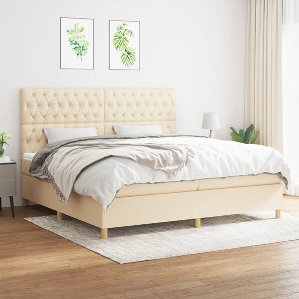 VidaXL Κρεβάτι Boxspring με Στρώμα Κρεμ 200x200 εκ. Υφασμάτινο