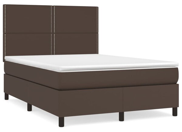 VidaXL Κρεβάτι Boxspring με Στρώμα Καφέ 140x200εκ. από Συνθετικό Δέρμα