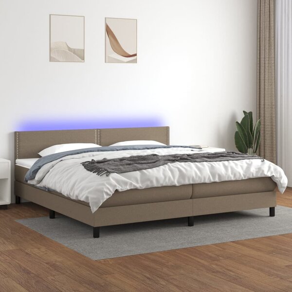 VidaXL Κρεβάτι Boxspring με Στρώμα & LED Taupe 200x200 εκ. Υφασμάτινο