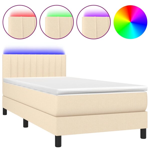 VidaXL Κρεβάτι Boxspring με Στρώμα & LED Κρεμ 80x200 εκ. Υφασμάτινο