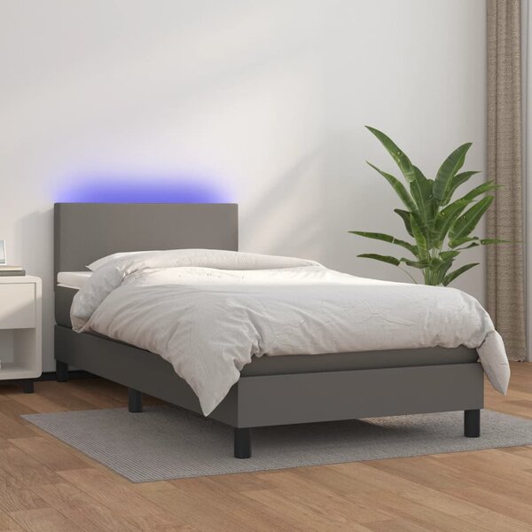 VidaXL Κρεβάτι Boxspring με Στρώμα & LED Γκρι 80x200 εκ. Συνθ. Δέρμα