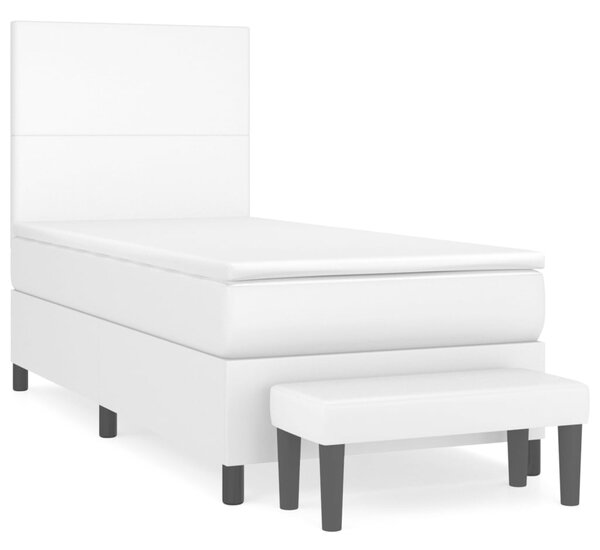 VidaXL Κρεβάτι Boxspring με Στρώμα Λευκό 100x200εκ.από Συνθετικό Δέρμα