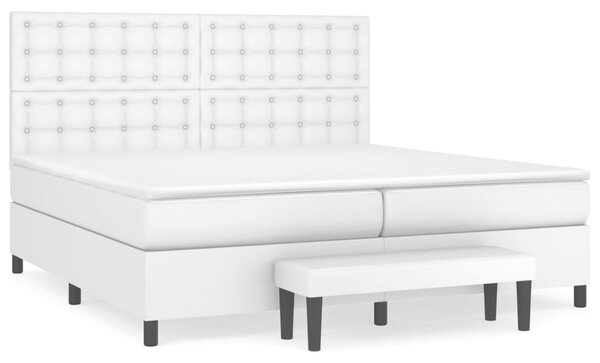 VidaXL Κρεβάτι Boxspring με Στρώμα Λευκό 200x200 εκ. Συνθετικό Δέρμα