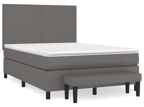 VidaXL Κρεβάτι Boxspring με Στρώμα Γκρι 140x190εκ. από Συνθετικό Δέρμα