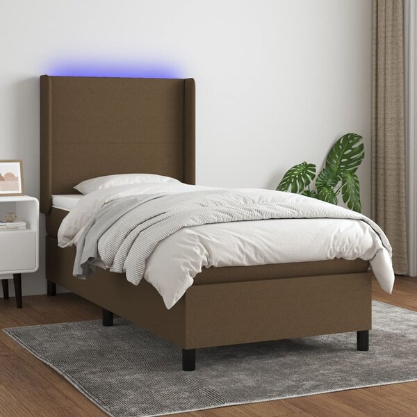 VidaXL Κρεβάτι Boxspring με Στρώμα & LED Σκ.Καφέ 90x190 εκ. Υφασμάτινο