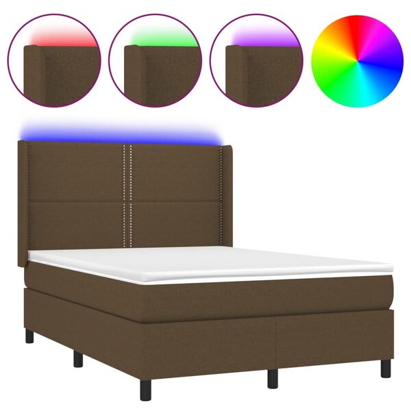 VidaXL Κρεβάτι Boxspring με Στρώμα & LED Σκ.Καφέ 140x190εκ. Υφασμάτινο