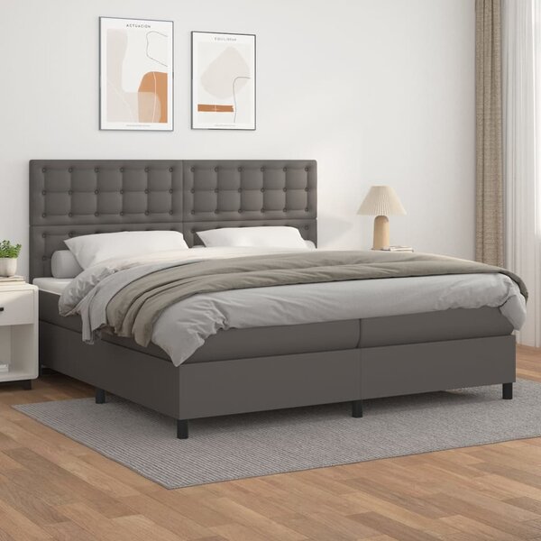 VidaXL Κρεβάτι Boxspring με Στρώμα Γκρι 200x200 εκ. Συνθετικό Δέρμα