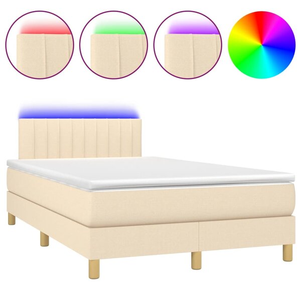 VidaXL Κρεβάτι Boxspring με Στρώμα & LED Κρεμ 120x200 εκ. Υφασμάτινο