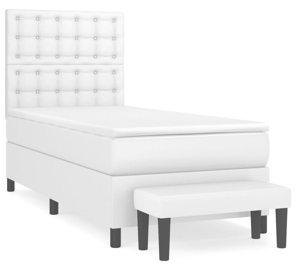 VidaXL Κρεβάτι Boxspring με Στρώμα Λευκό 100x200εκ.από Συνθετικό Δέρμα