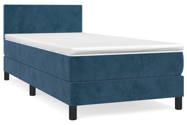 VidaXL Κρεβάτι Boxspring με Στρώμα Σκούρο Μπλε 90x200 εκ. Βελούδινο