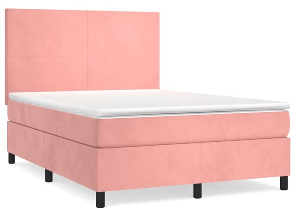 VidaXL Κρεβάτι Boxspring με Στρώμα Ροζ 140x190 εκ. Βελούδινο