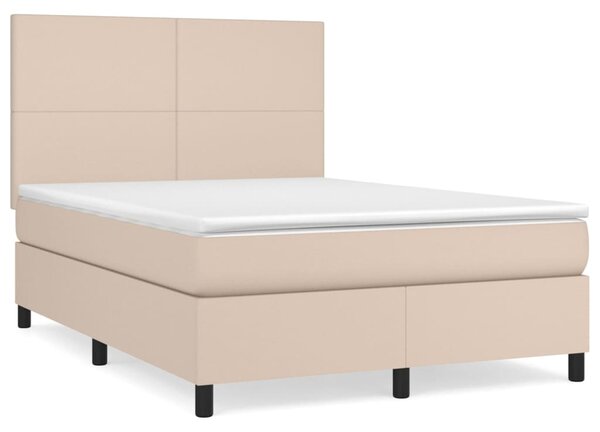 VidaXL Κρεβάτι Boxspring με Στρώμα Καπουτσίνο 140x190εκ.από Συνθ.Δέρμα