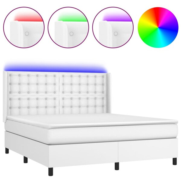 VidaXL Κρεβάτι Boxspring με Στρώμα & LED Λευκό 160x200 εκ. Συνθ. Δέρμα