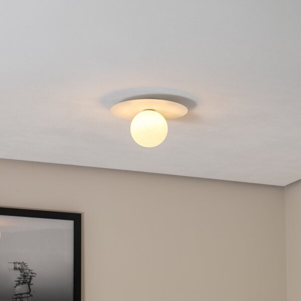 TK Lighting Φωτιστικό οροφής Pixie, λευκό, γυαλί, Ø 25 cm, σφαίρα, G9, ρυθμιζόμενος, Λευκό, Σαλόνι / τραπεζαρία, Μέταλλο, σύγχρονο