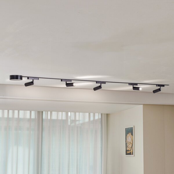 Lindby Σύστημα σιδηροτροχιάς 48V Lumaro Spots 5-flg. μαύρο Ø 4cm ρυθμιζόμενο, ρυθμιζόμενος, Μαύρο, Σαλόνι / τραπεζαρία, Αλουμίνιο, σύγχρονο