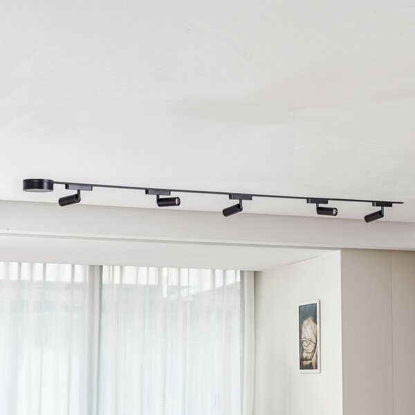 Lindby Σύστημα σιδηροτροχιάς 48V Lumaro Spots 5-flg. μαύρο Ø 4cm ρυθμιζόμενο, ρυθμιζόμενος, Μαύρο, Σαλόνι / τραπεζαρία, Αλουμίνιο, σύγχρονο