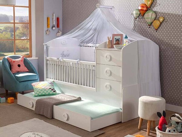 Βρεφική πολυμορφική κούνια BABY COTTON with Telescopic Rail Λευκό χρώμα CO-1015 80x180εκ. Cilek