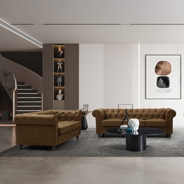 Καναπές 2 θέσεων Chesterfield Καφέ 160x84x67 cm