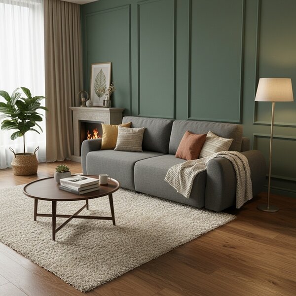 Αναδιπλούμενος καναπές 3 θέσεων Hungie, Γκρι, 250x92x89 cm