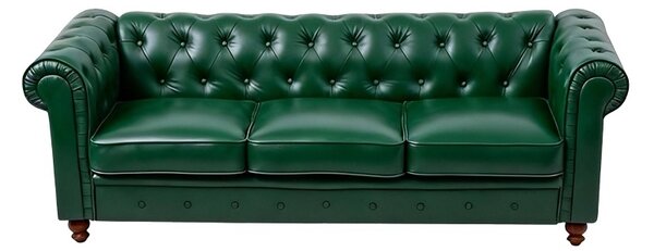 Τριθέσιος καναπές, στυλ Chesterfield, Chesterfield, Pako, Σκούρο Πράσινο 203x67x84 cm