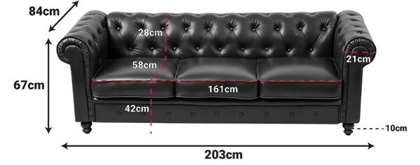 Τριθέσιος καναπές, στυλ Chesterfield, Chesterfield, Pako, Σκούρο Πράσινο 203x67x84 cm