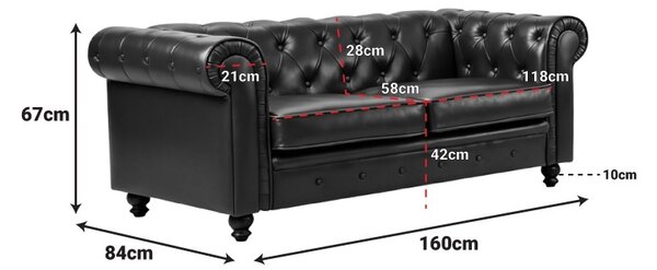 Διθέσιος καναπές, στυλ Chesterfield, Chesterfield, Pako, Σκούρο Πράσινο 160x67x84 cm