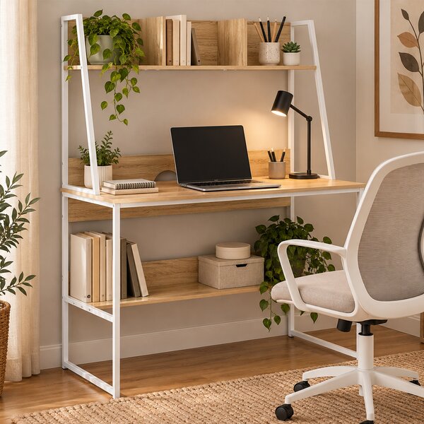 Γραφείο Με 4 Ράφια (100x48x139) Spitishop Muse Natural/White