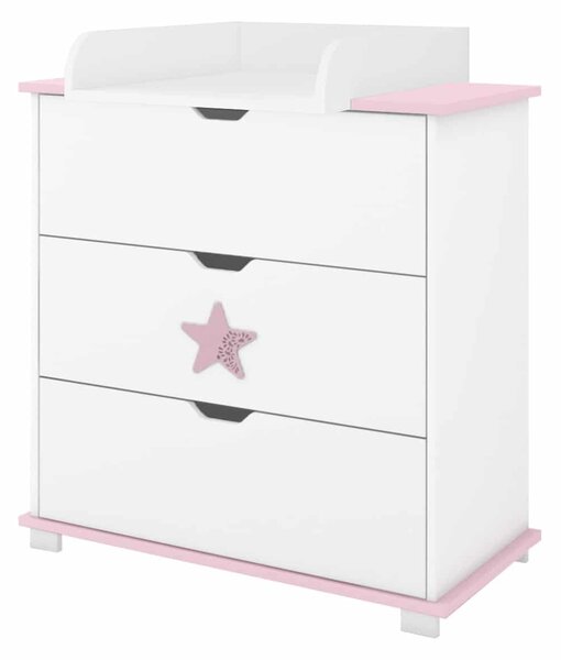 Συρταριέρα με Αλλαξιέρα Star White & Pink 83x48x87cm BC20027 BabyCute