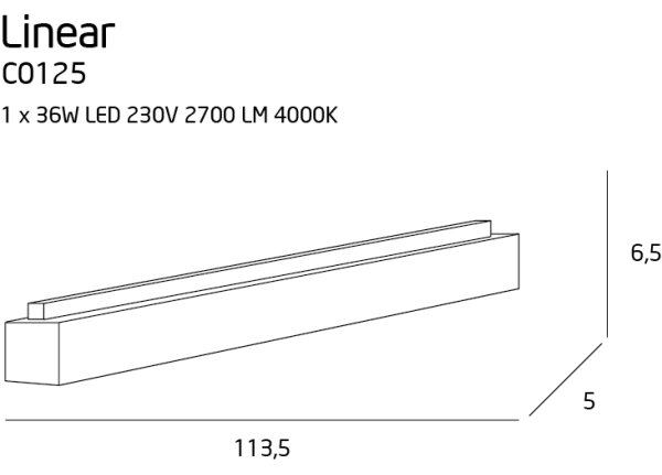 MAXLIGHT C0125 - Φωτιστικό οροφής LED LINEAR LED/36W/230V 113,5 cm λευκό