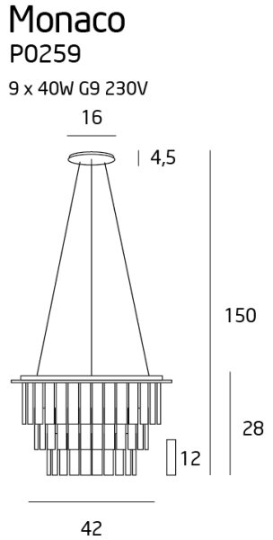 MAXLIGHT P0259 - Κρεμαστό φωτιστικό οροφής MONACO 9xG9/40W/230V διάμετρος 42 cm χρώμιο