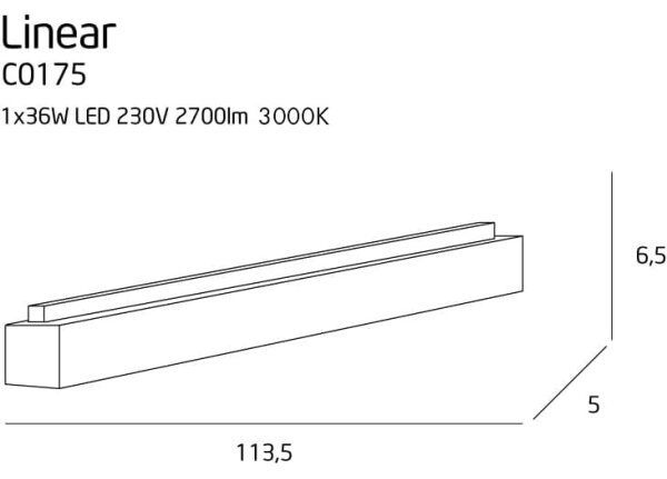 MAXLIGHT C0175 - Φωτιστικό οροφής LED LINEAR LED/36W/230V 113,5 cm μαύρο