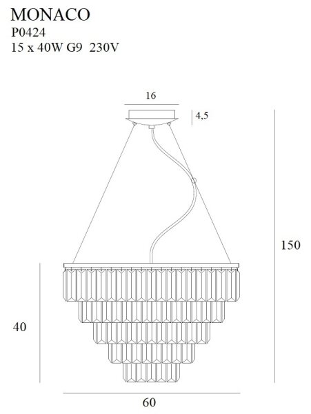 MAXLIGHT P0424 - Κρεμαστό φωτιστικό οροφής MONACO 15xG9/40W/230V διάμετρος 60 cm χρυσό