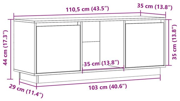 Έπιπλο Τηλεόρασης 110,5 x 35 x 44 εκ. από Μασίφ Ξύλο Πεύκου - Καφέ