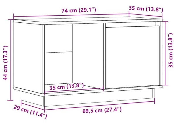 Έπιπλο Τηλεόρασης Μελί 74 x 35 x 44 εκ. από Μασίφ Ξύλο Πεύκου - Καφέ